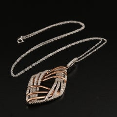 Minimalist Two Tone Diamonds Pendant Necklace, Round Cut Diamond Necklace