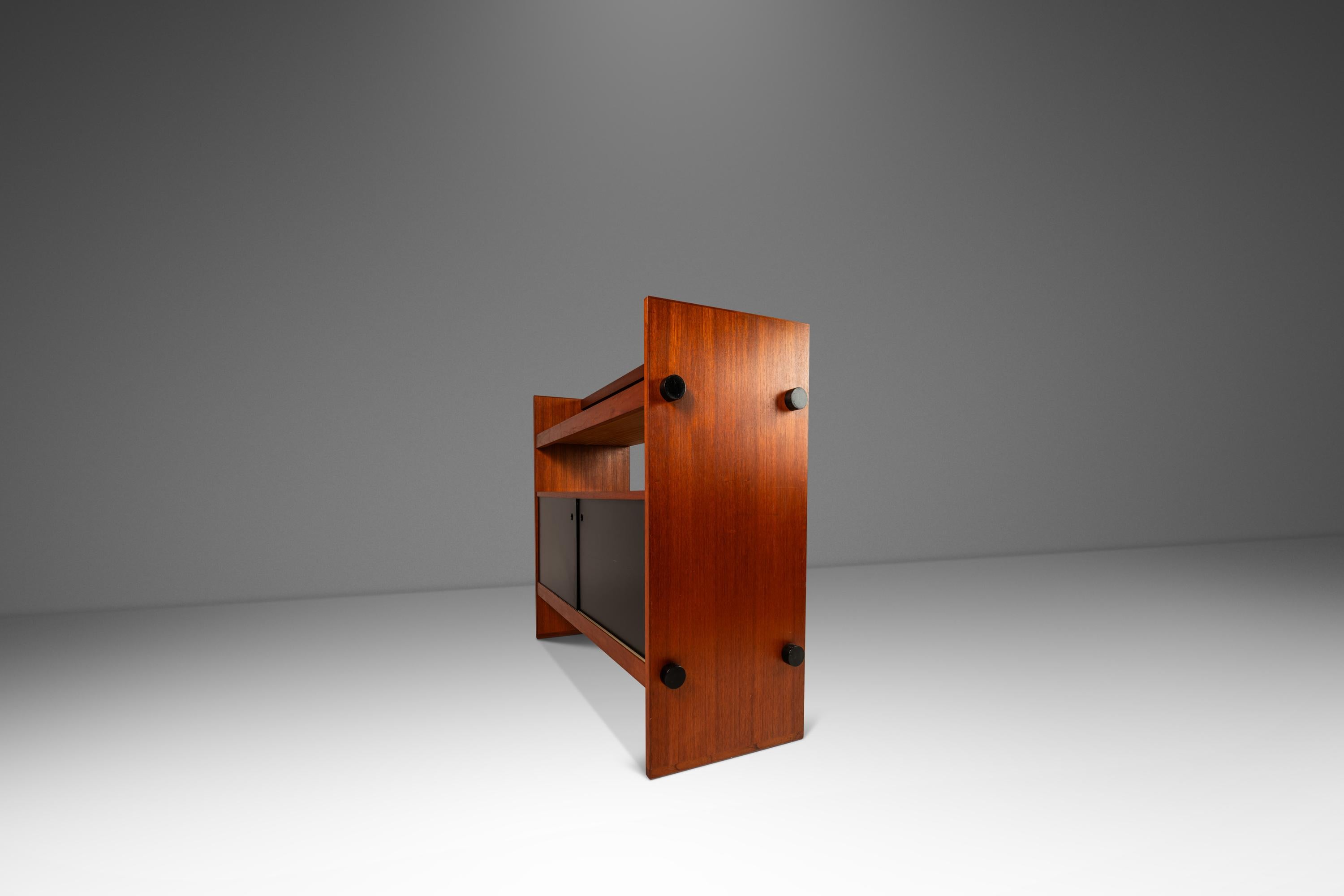 Mid-Century Modern Minimalist Two Tone Dry Bar / Room Divider in Teak, Denmark, c. 1970s For Sale