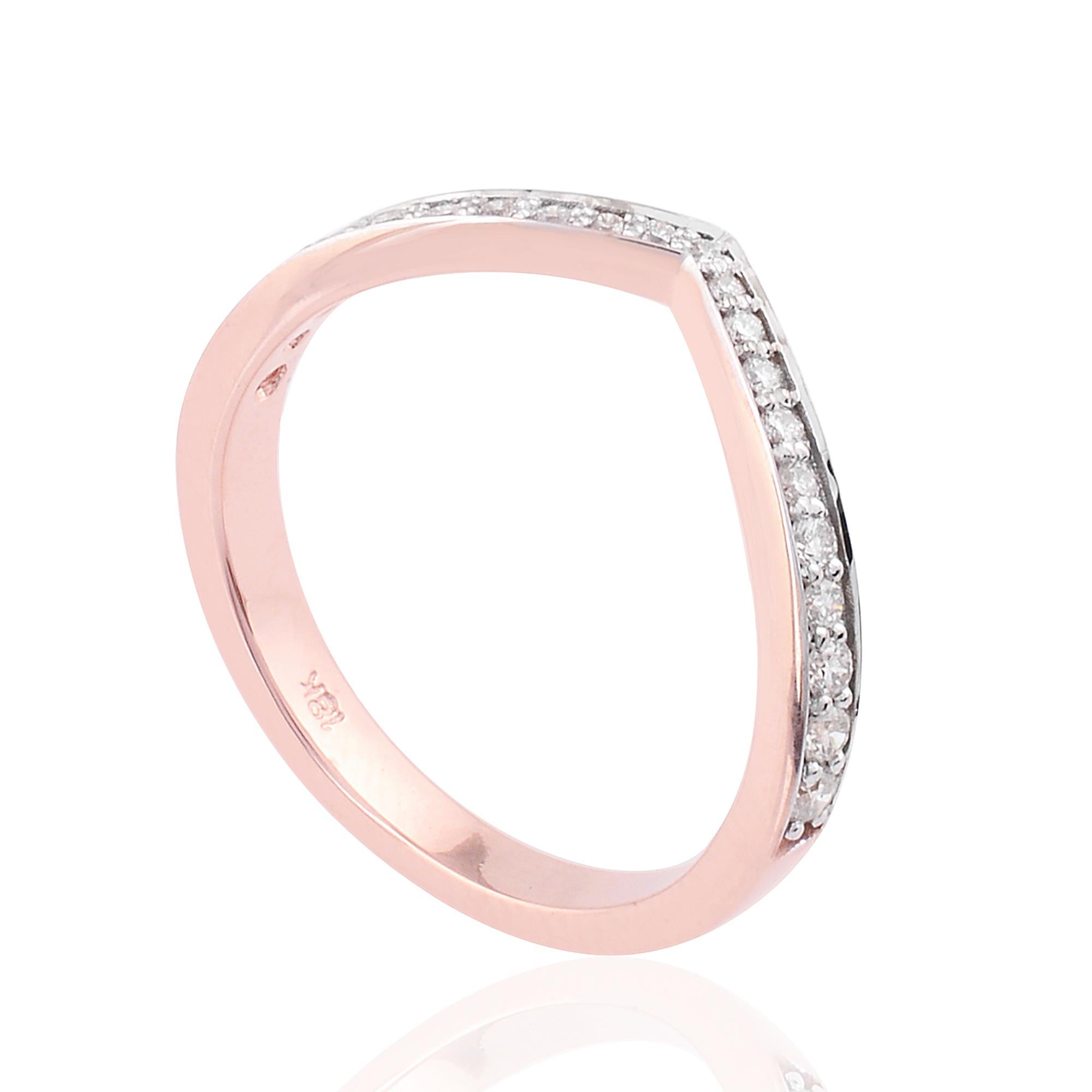 For Sale:  Minimalist V Chevron 0.26ct Diamond Stackable Band Ring 18k Rose Gold Gift 3