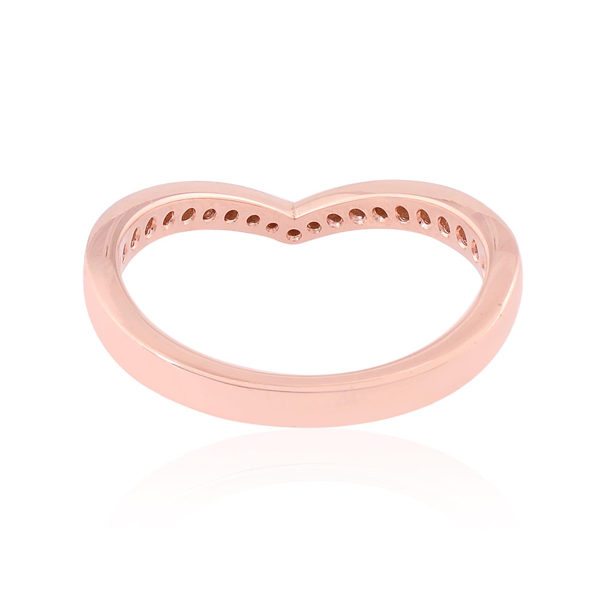 For Sale:  Minimalist V Chevron 0.26ct Diamond Stackable Band Ring 18k Rose Gold Gift 6