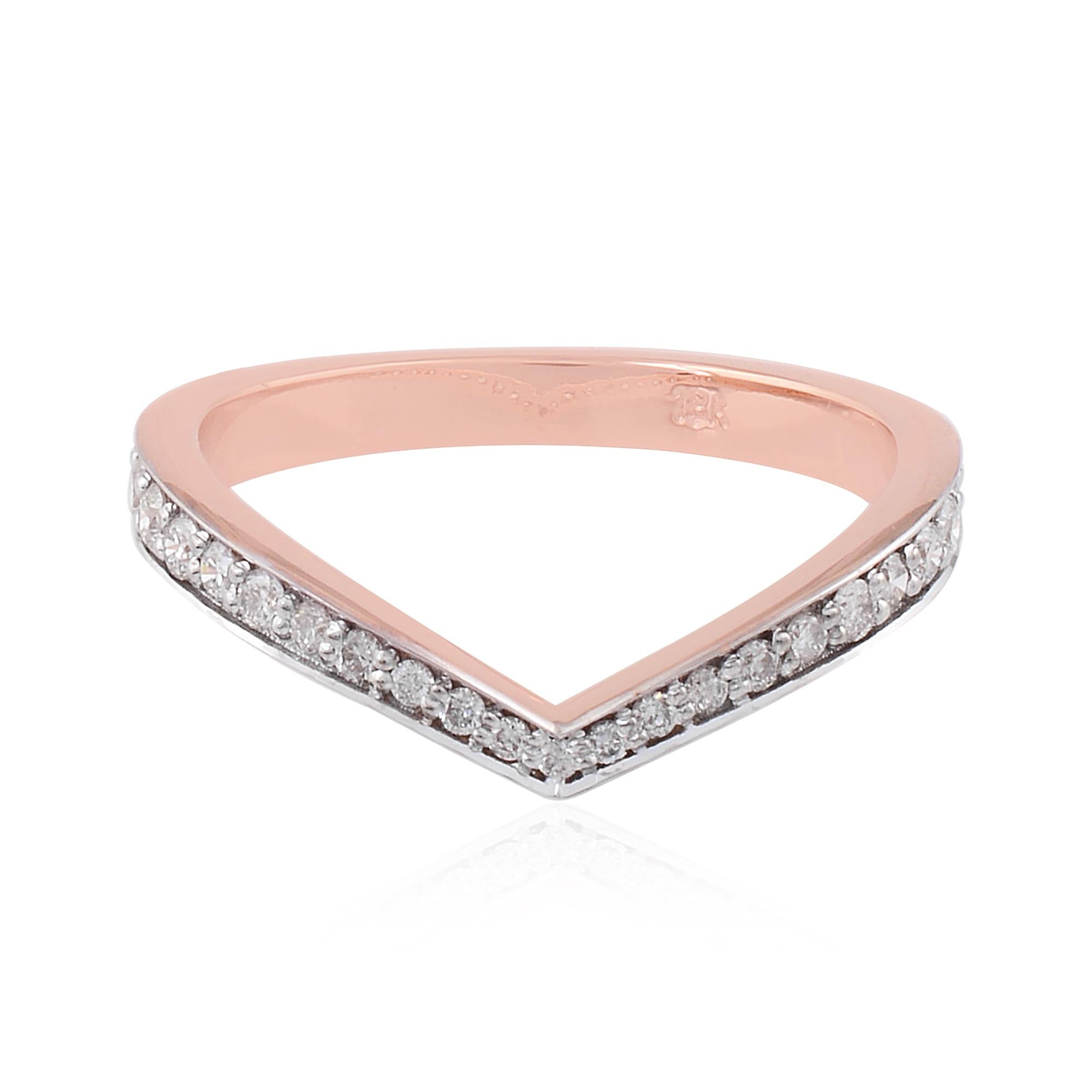 For Sale:  Minimalist V Chevron 0.26ct Diamond Stackable Band Ring 18k Rose Gold Gift 7