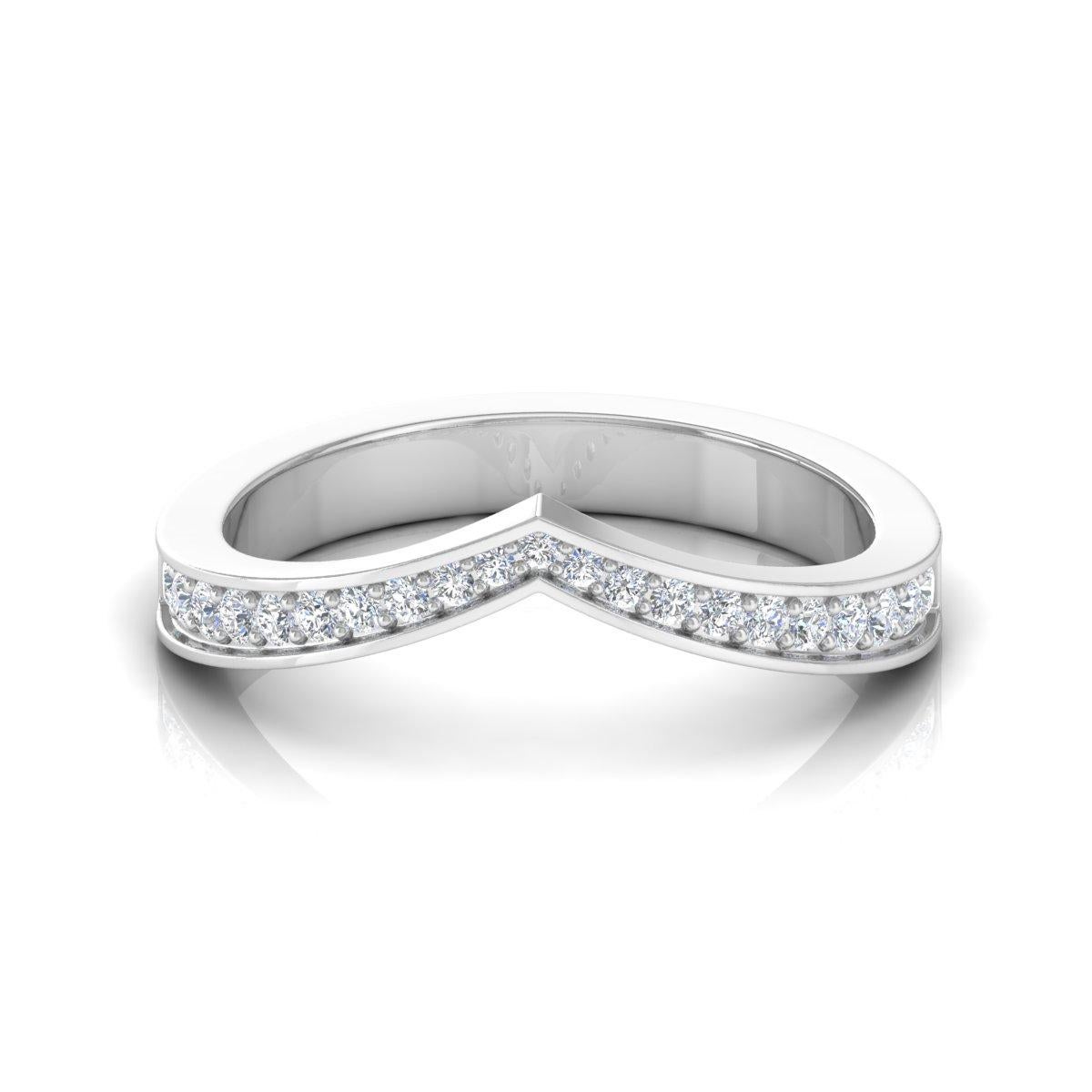 For Sale:  Minimalist V Chevron Band 0.26ct Diamond Stackable Ring 18k White Gold Gift 5