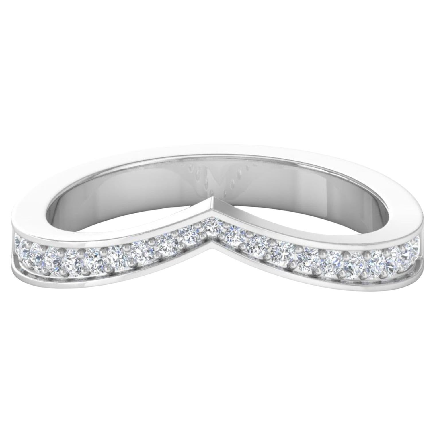 Minimalist V Chevron Band 0.26ct Diamond Stackable Ring 18k White Gold Gift