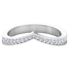 Minimalist V Chevron Band 0.26ct Diamond Stackable Ring 18k White Gold Gift