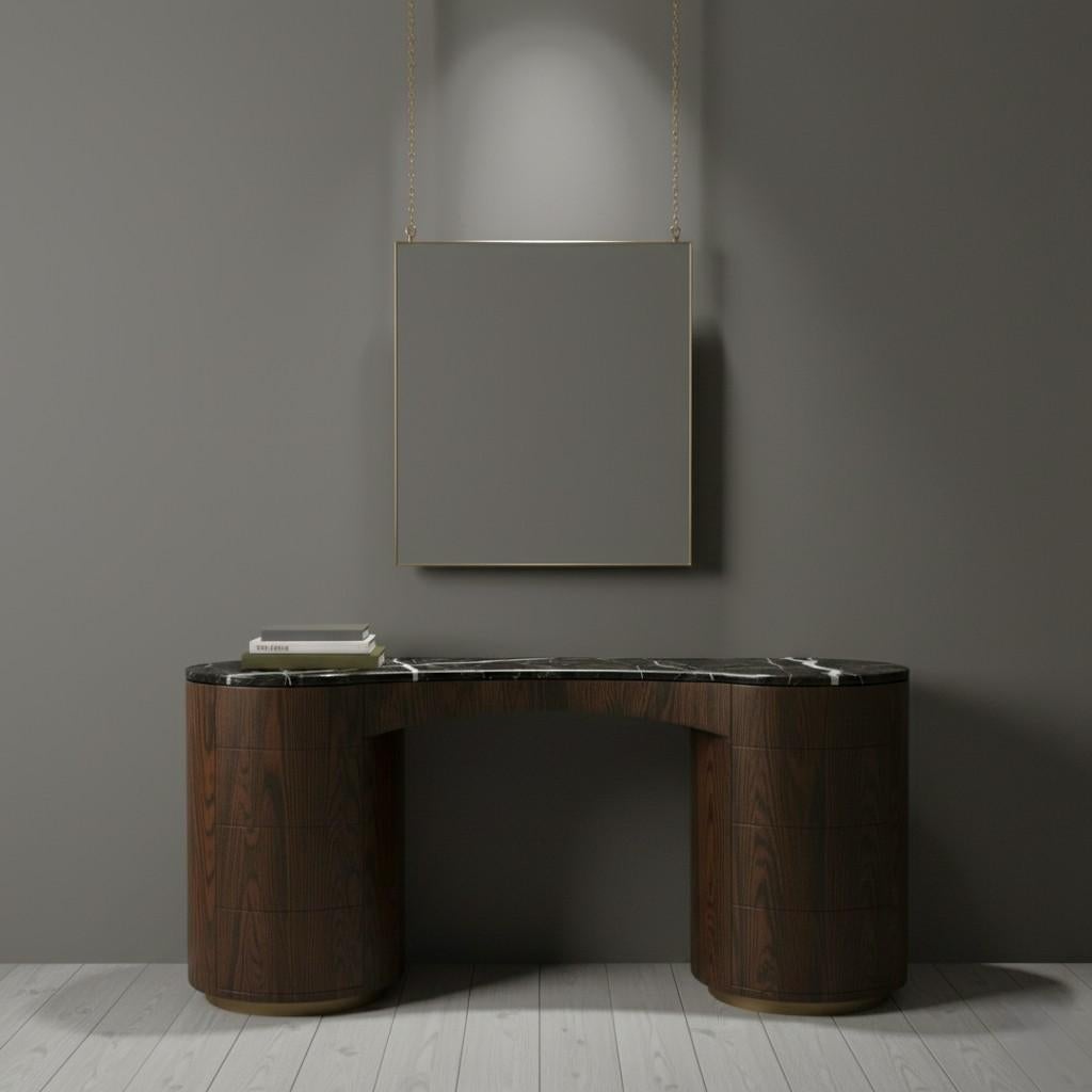 Minimalist Vanity Desk w/ Rounded Silhouette & Storage By Mondo Design Studio In New Condition For Sale In NEW YORK, NY