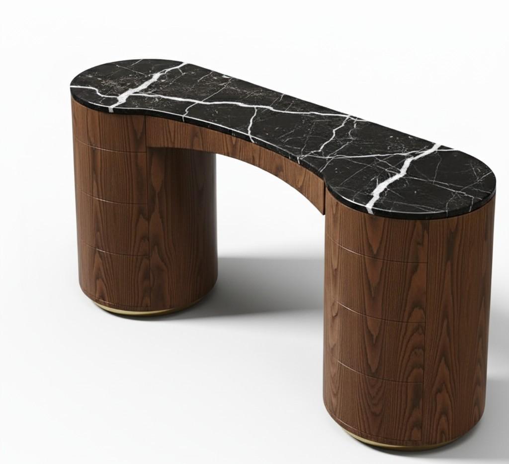 Minimalist Vanity Desk w/ Rounded Silhouette & Storage By Mondo Design Studio For Sale 1