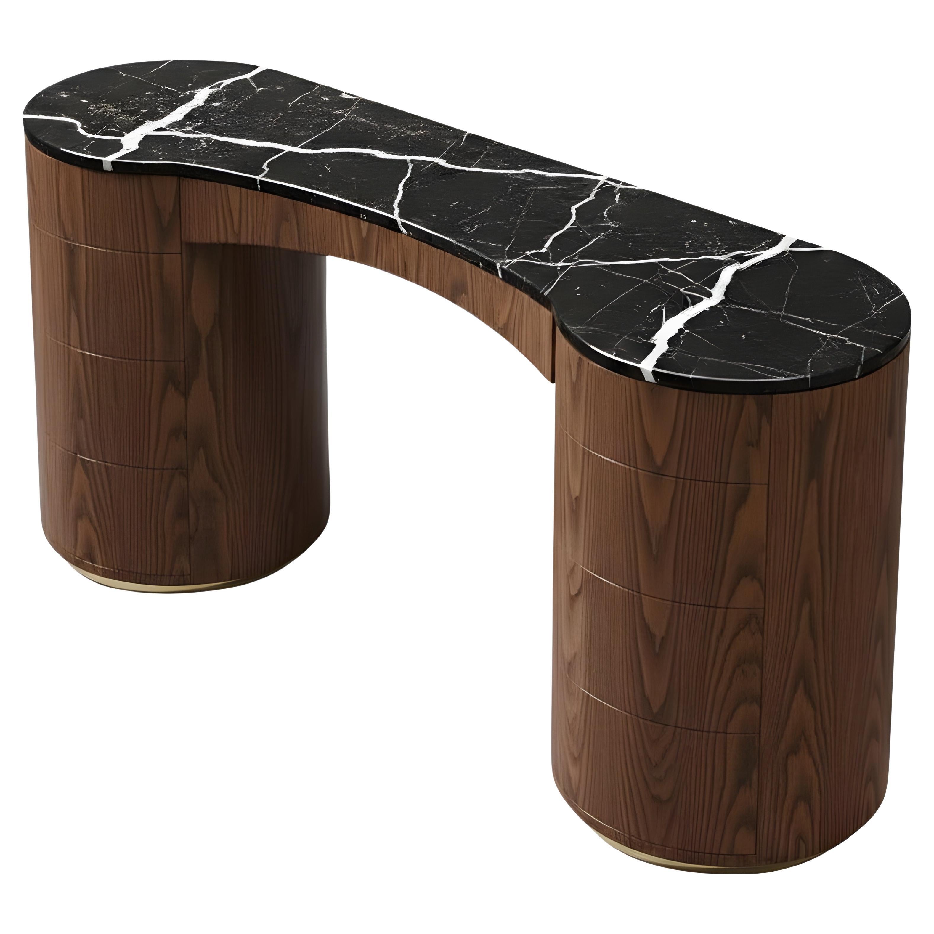 Minimalist Vanity Desk w/ Rounded Silhouette & Storage By Mondo Design Studio