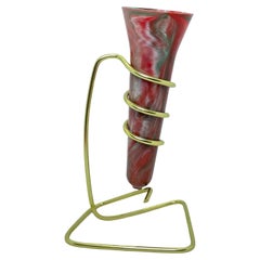 Vaso minimalista in ottone e bachelite, decorazione da tavolo moderna di metà secolo, anni '50