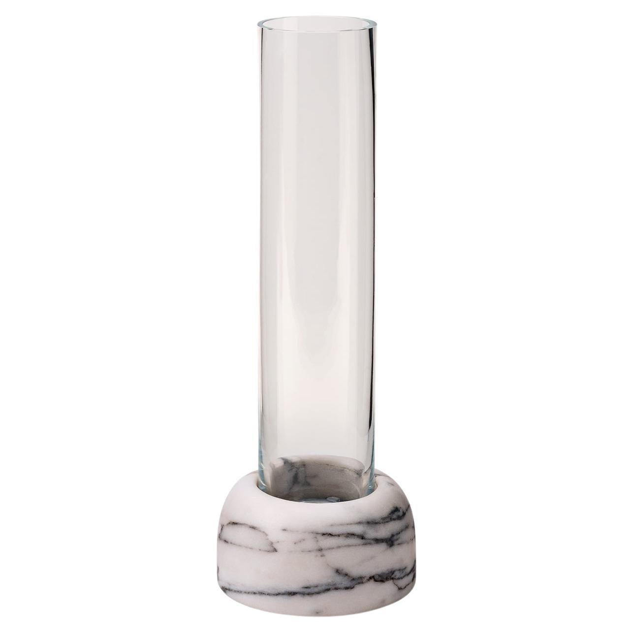 Minimalist Vase in Pele De Tigre Marble and Glass, Large For Sale