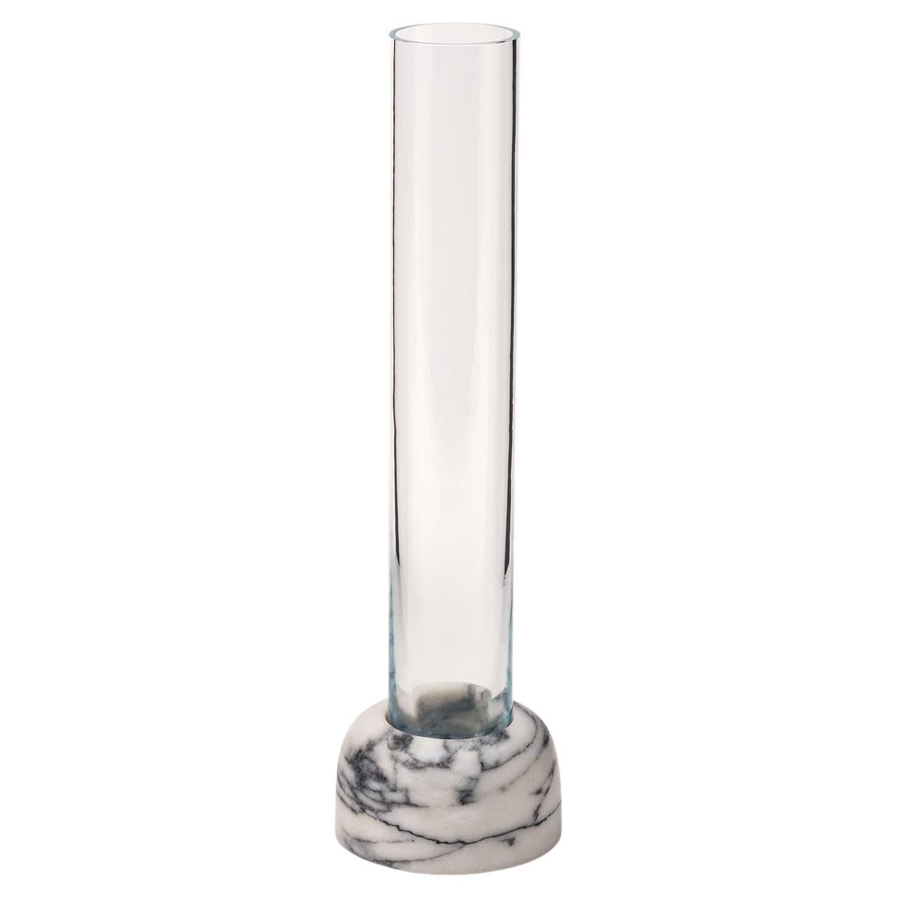 Minimalist Vase in Pele De Tigre Marble and Glass, Small For Sale