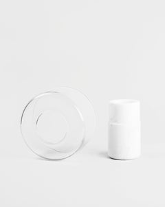 Jarrón minimalista de mármol estatuario y vidrio soplado, Italia, Sandro López