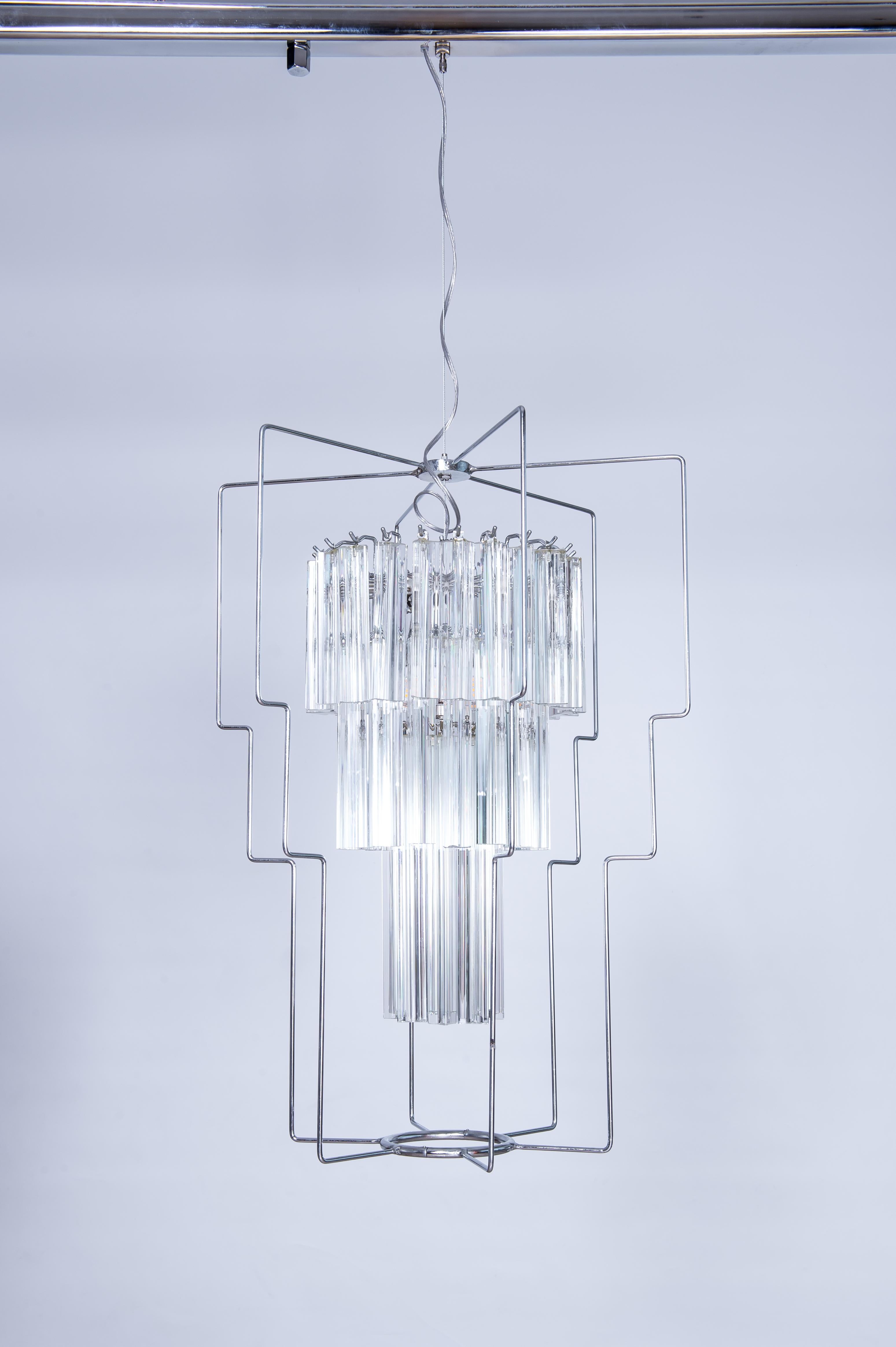 Hand-Crafted Minimalist Venetian Chandelier with Murano Glass Trihedron Elements, Italy For Sale