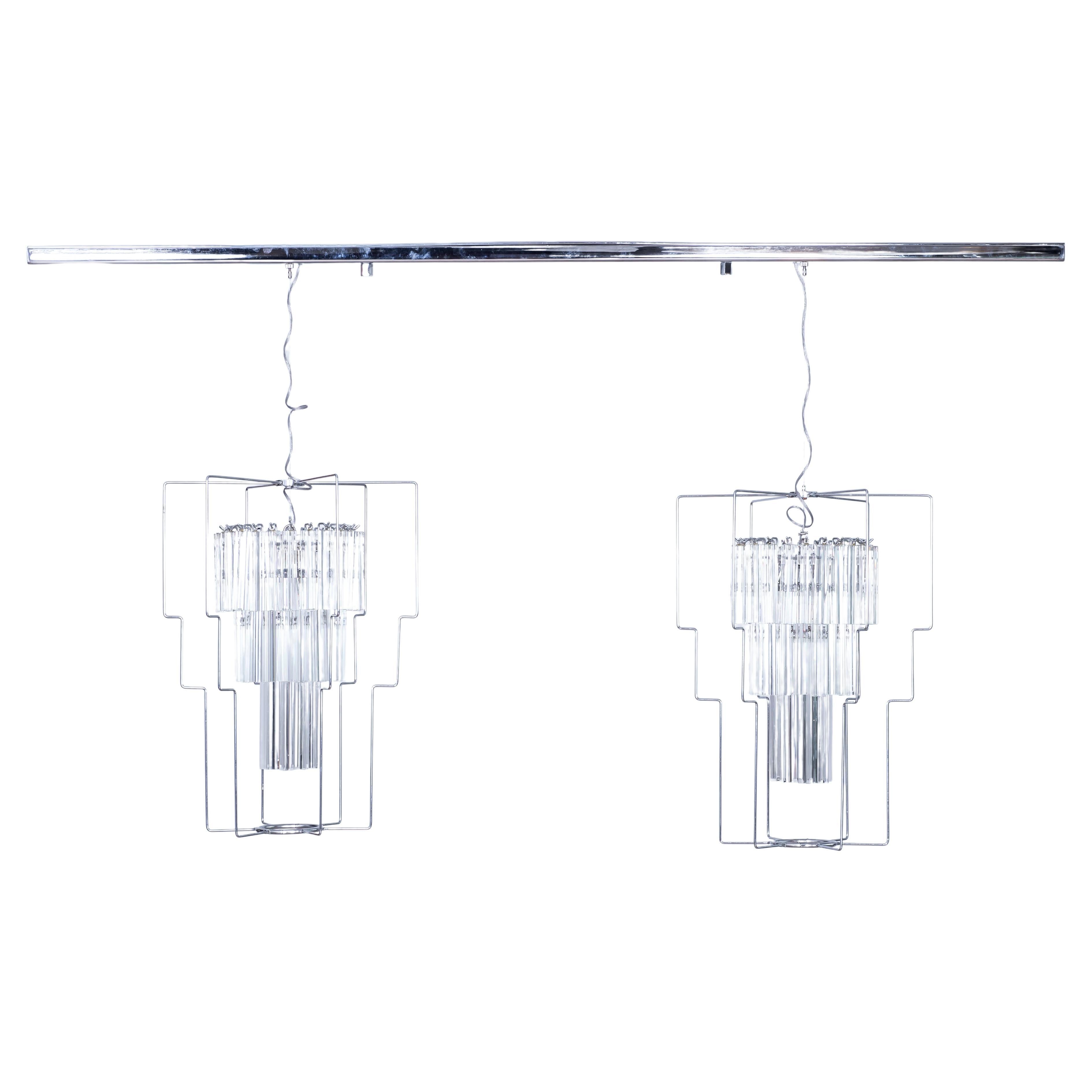 Minimalist Venetian Chandelier with Murano Glass Trihedron Elements, Italy