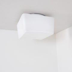 Minimalist Vintage Flush Mount in White Opaline Glass, 1950s