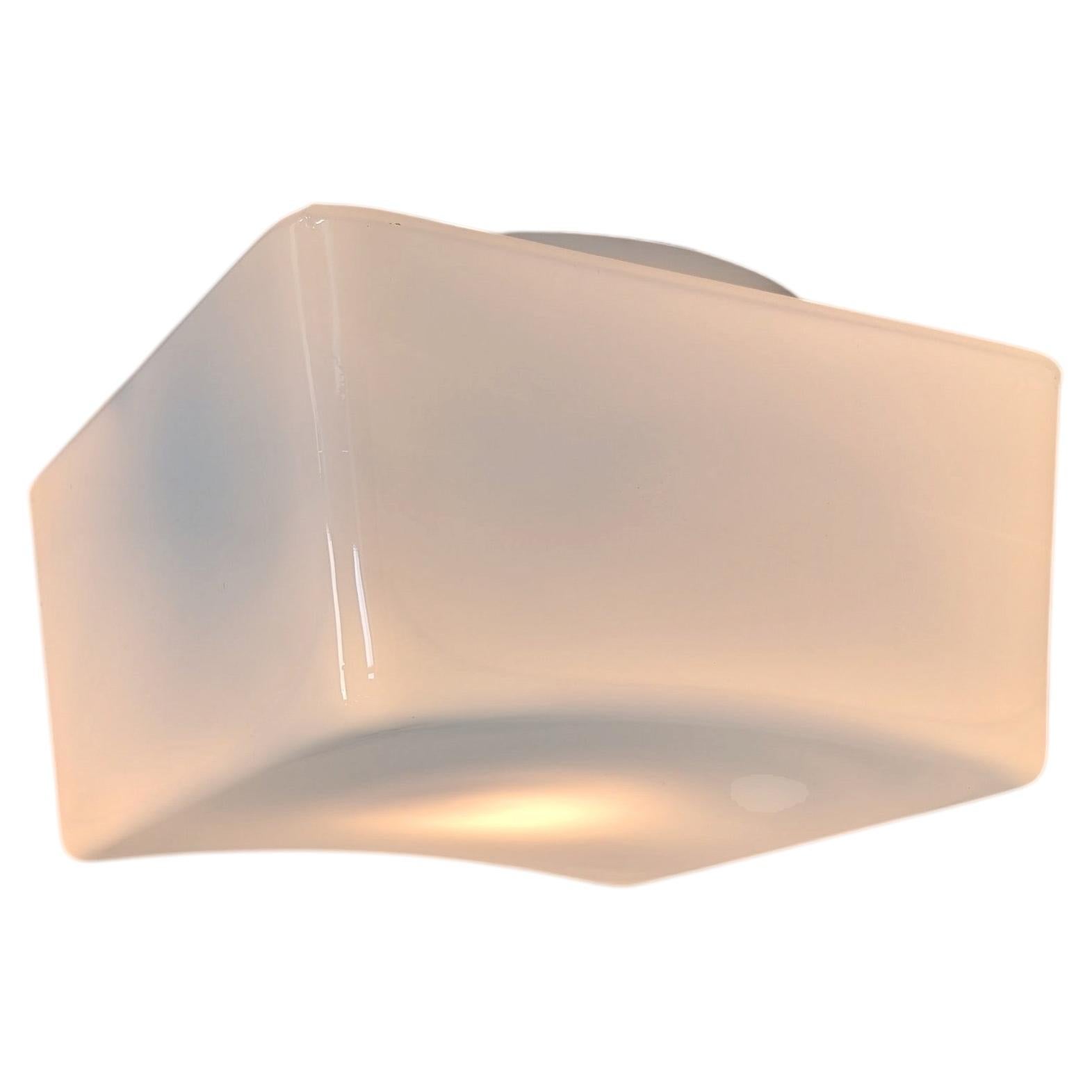Minimalist Vintage Flush Mount in White Opaline Glass, 1950s For Sale