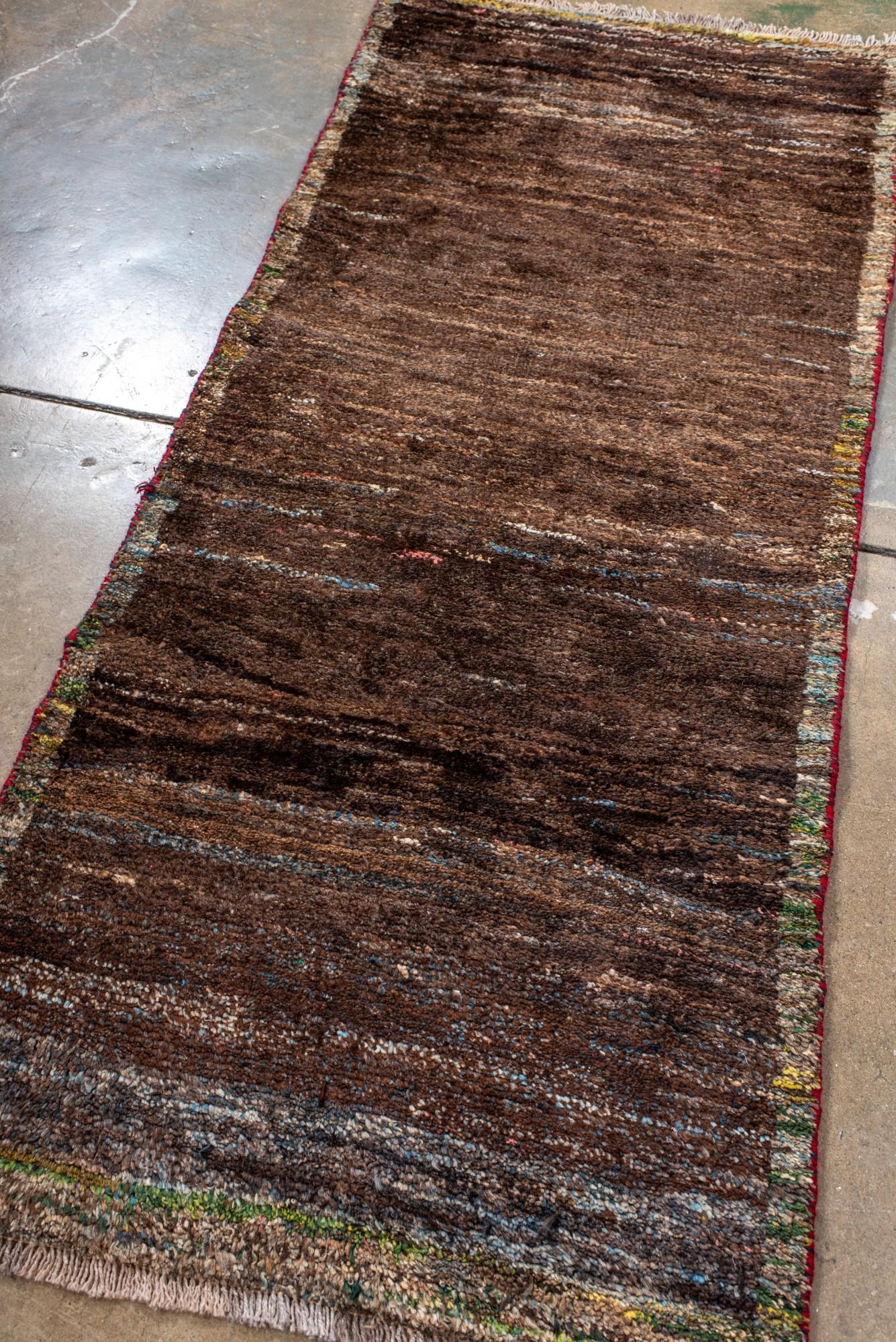 Persian Minimalist Vintage Gabbeh Rug in Natural Brown Wool For Sale
