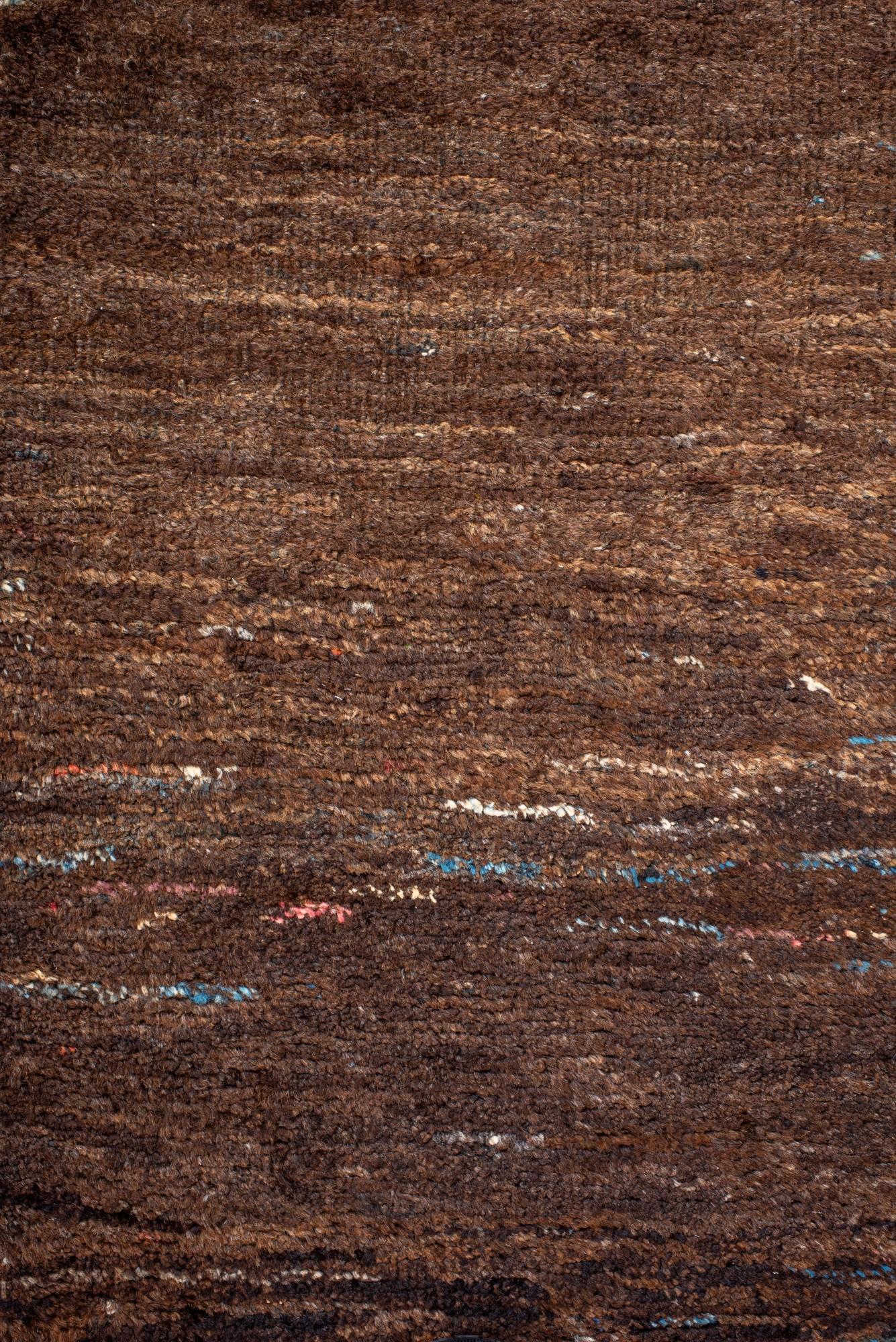 Hand-Knotted Minimalist Vintage Gabbeh Rug in Natural Brown Wool For Sale