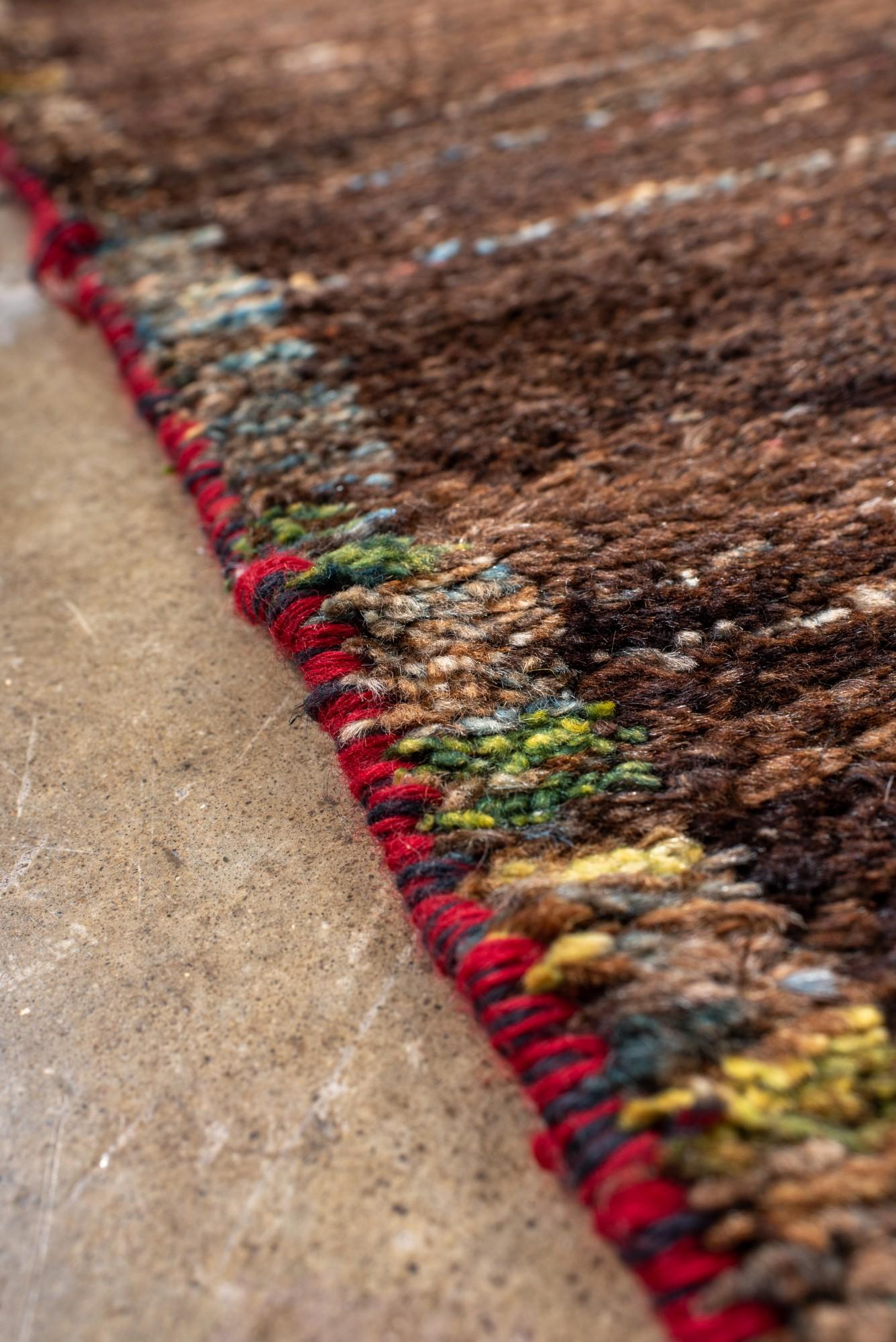 Minimalist Vintage Gabbeh Rug in Natural Brown Wool For Sale 1