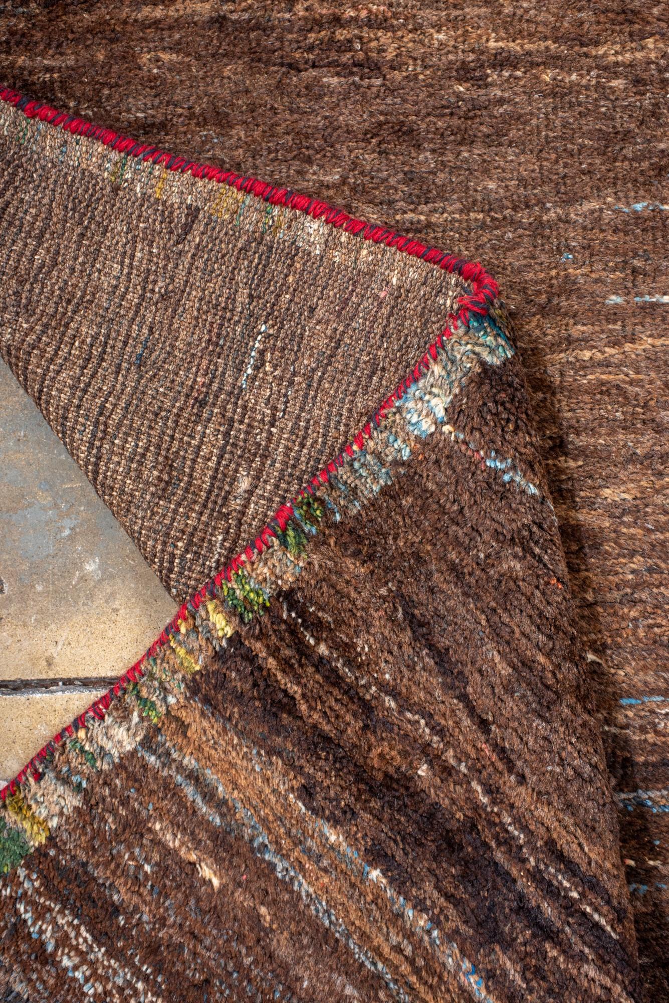 Minimalist Vintage Gabbeh Rug in Natural Brown Wool For Sale 2