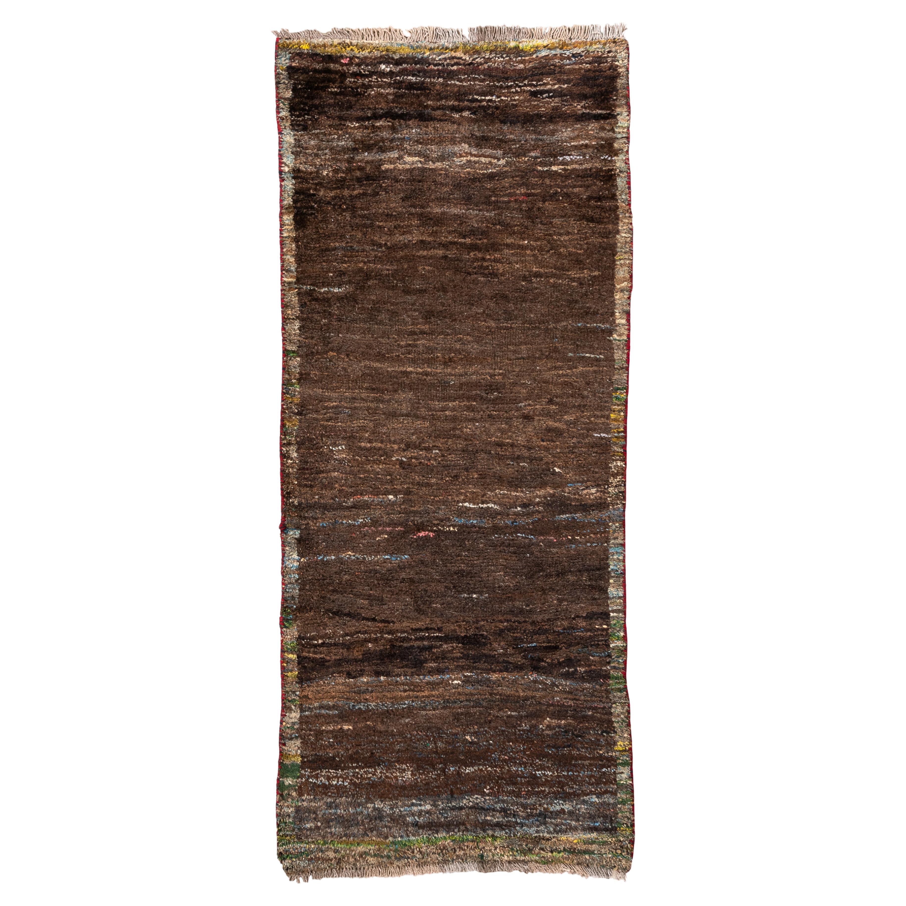 Minimalist Vintage Gabbeh Rug in Natural Brown Wool For Sale
