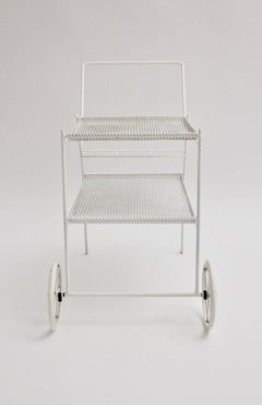 Minimalist Vintage Mid Century Modern White Metal Bar Cart 1960s France