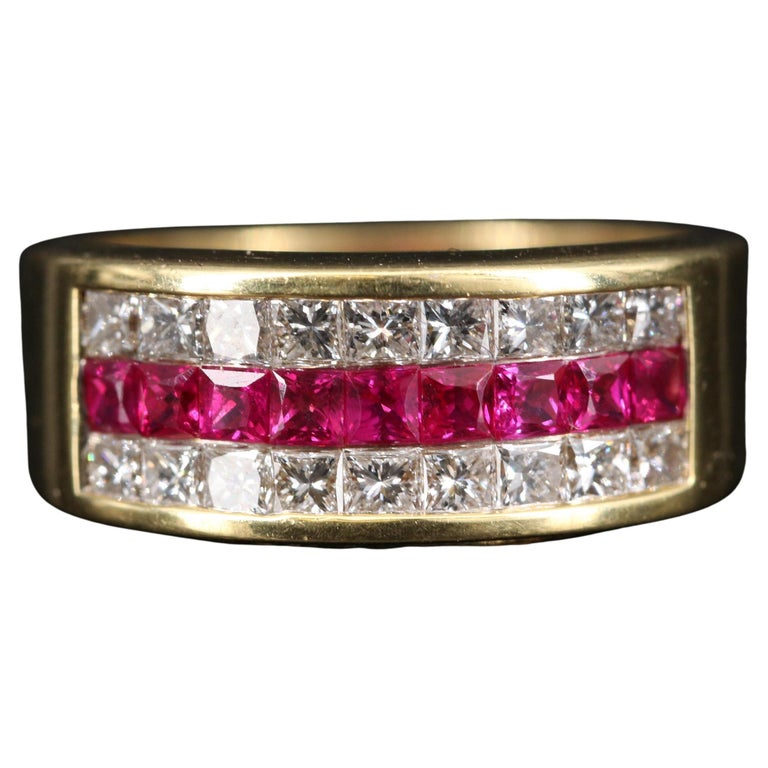 Customizable Minimalist Vintage Ruby Yellow Gold Wedding Band, Ruby