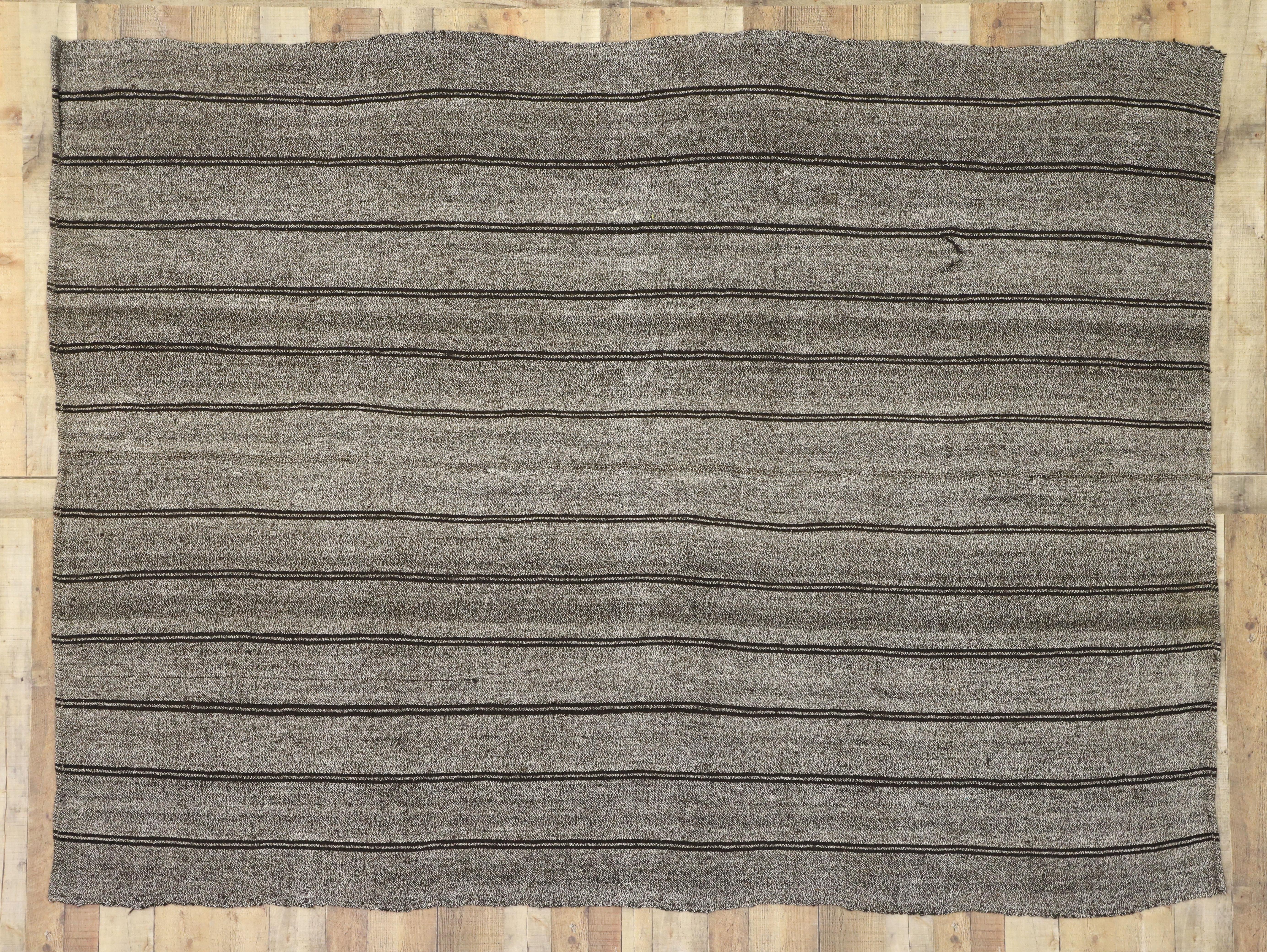 Vintage Turkish Striped Kilim Rug with Modern Industrial Style 2