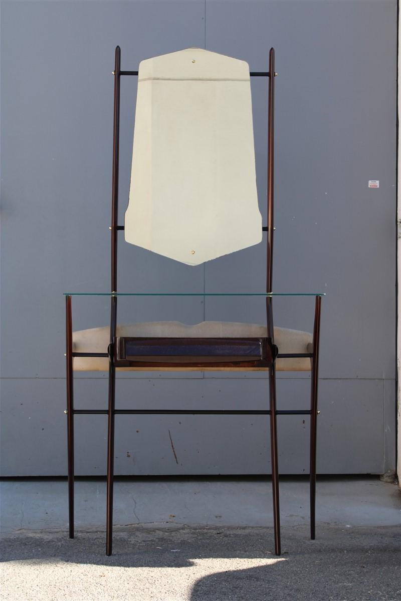 Minimalistische Vittorio Dassi Milano Mid-Century Italienisch Konsole Holz Spiegel Messing (Moderne der Mitte des Jahrhunderts) im Angebot