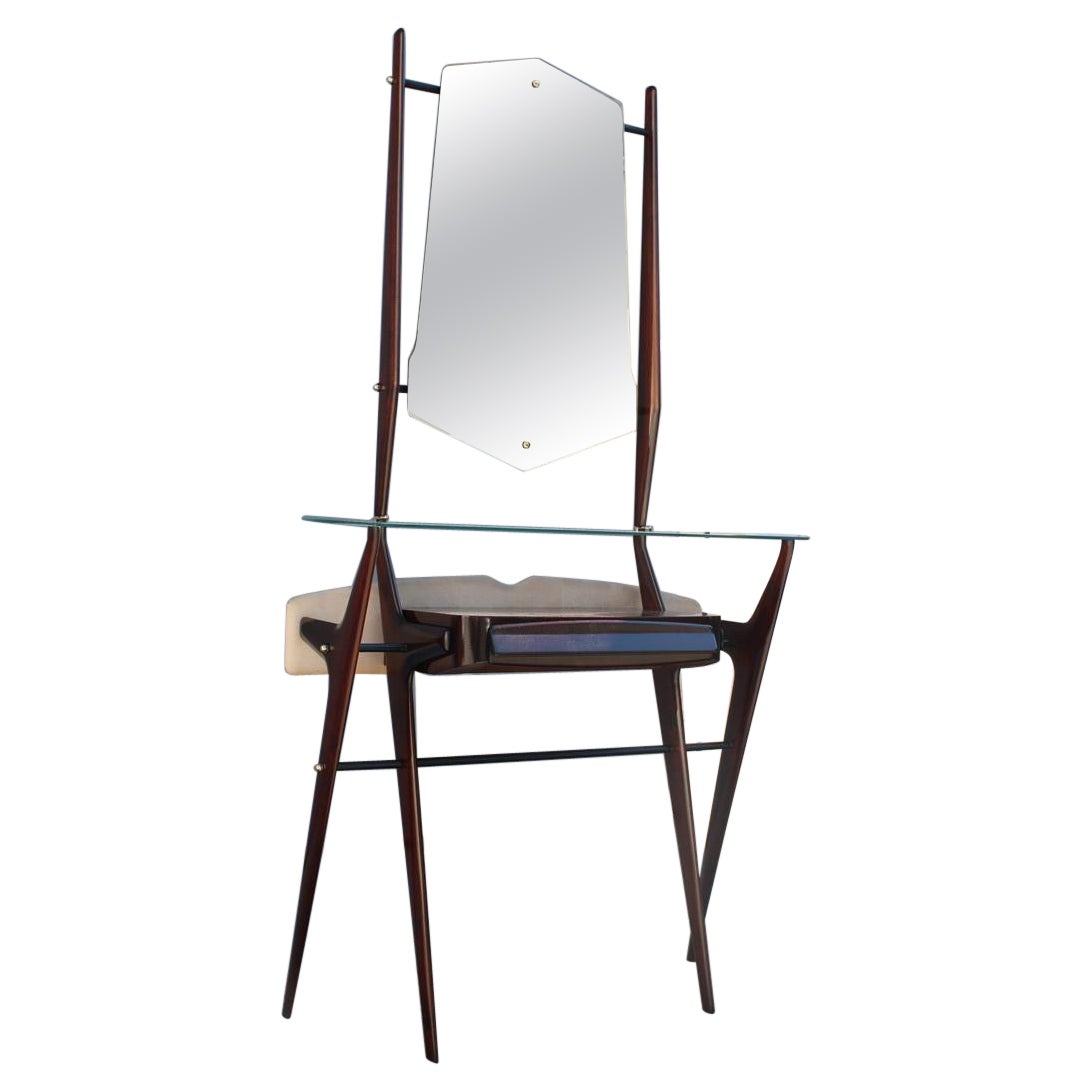 Consolle minimalista Vittorio Dassi Milano Mid-Century Legno Specchio Ottone