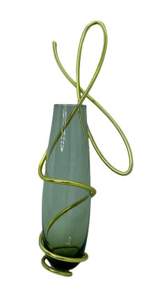 Minimalist Wall Vase Brass & Glass Mid-Century Modern Wall Decoration, 1950s