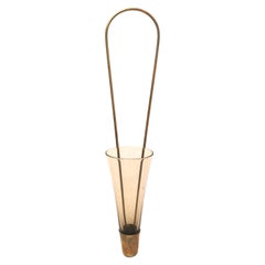 Minimalist Wall Vase Brass & Glass Mid-Century Modern Wall Decoration, 1950s