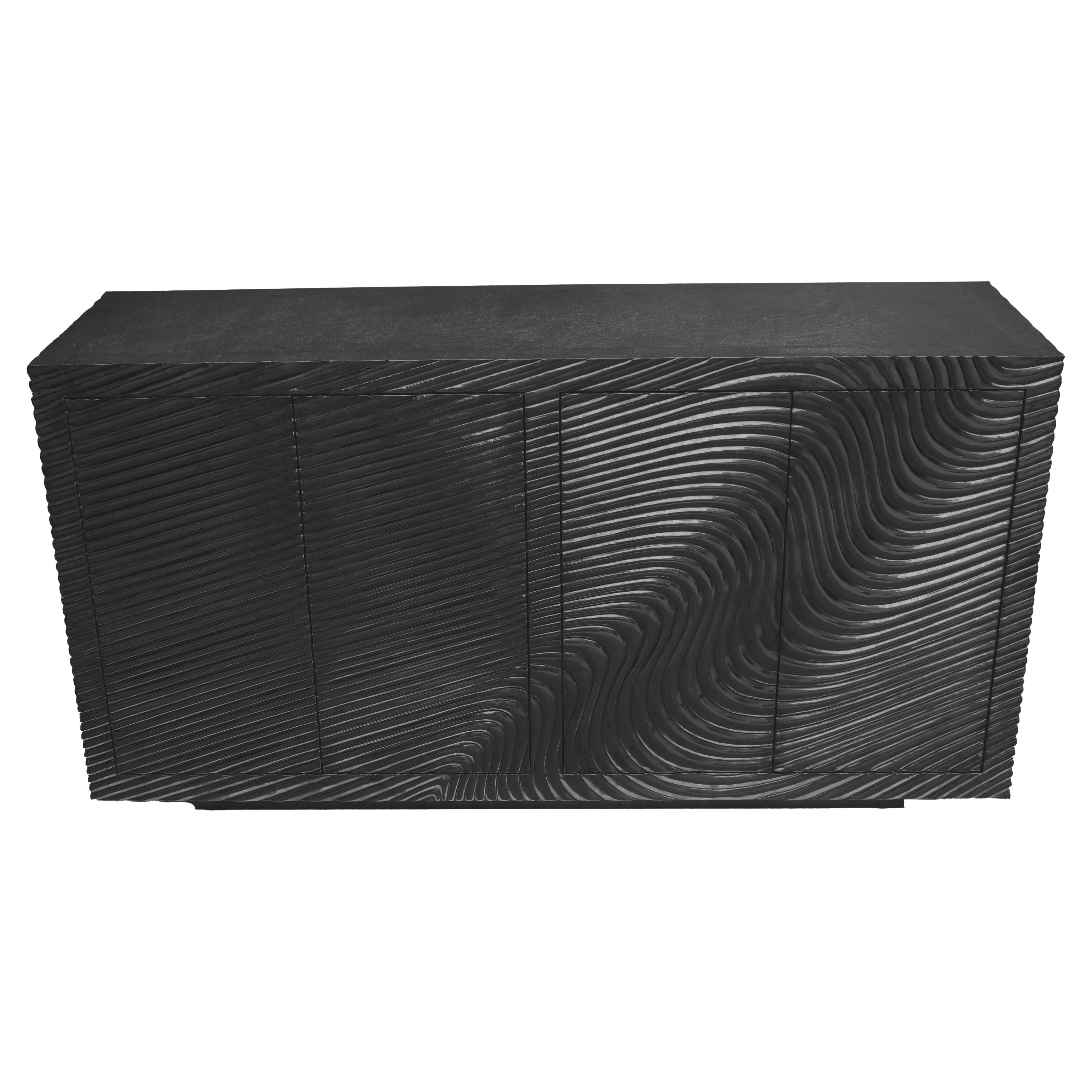 Minimalist Wave Credenza – Sculpted Metal Sideboard, Buffet, 60"