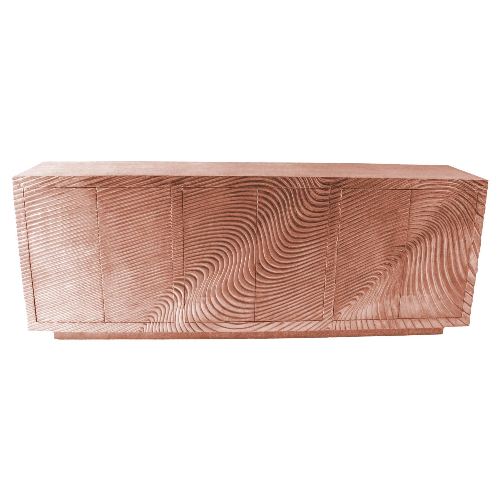 Minimalist Wave Credenza – Sculpted Metal Sideboard, Buffet, 86"