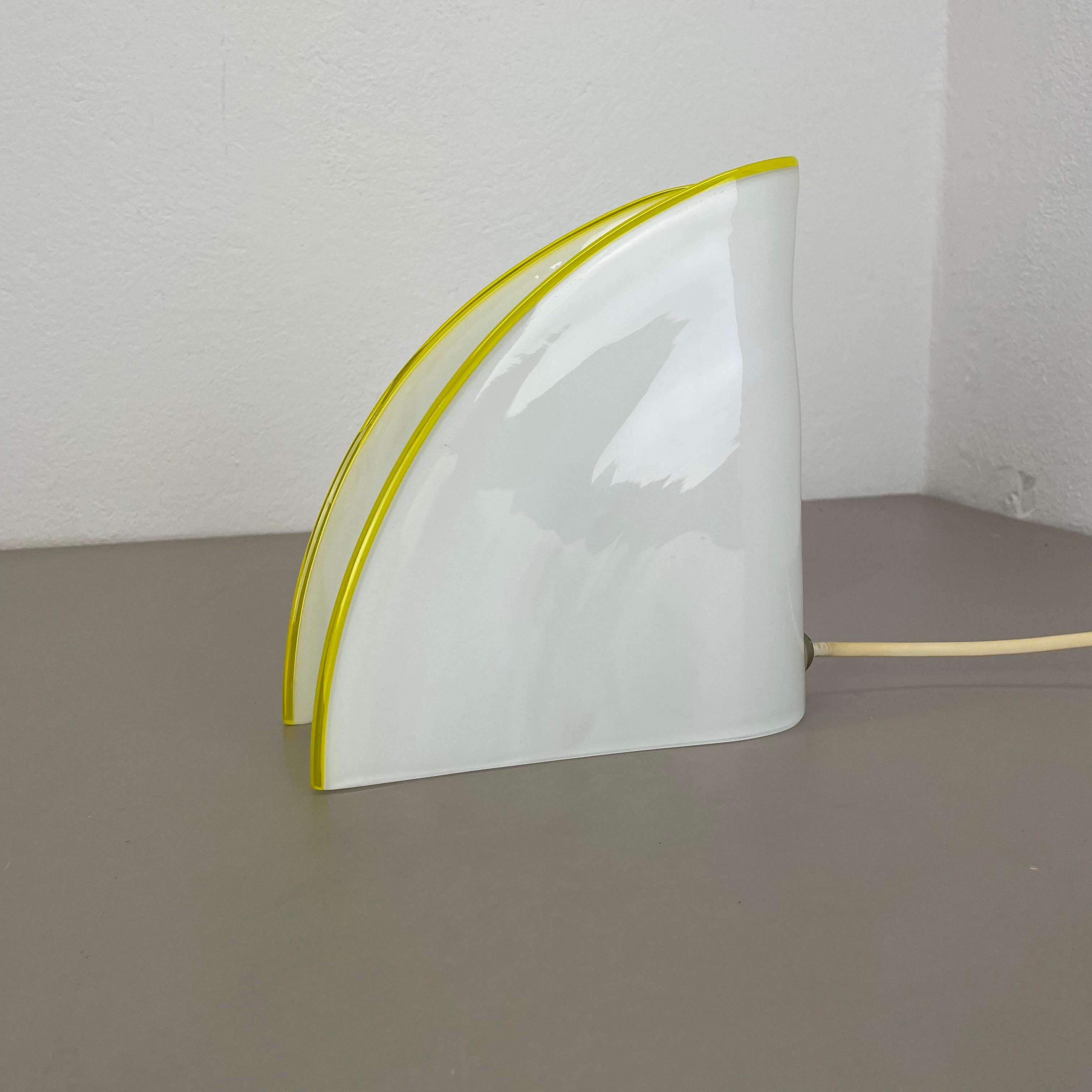 Murano Glass minimalist white and yellow Murano glass table light by DE MAJO, Italy 1970s For Sale