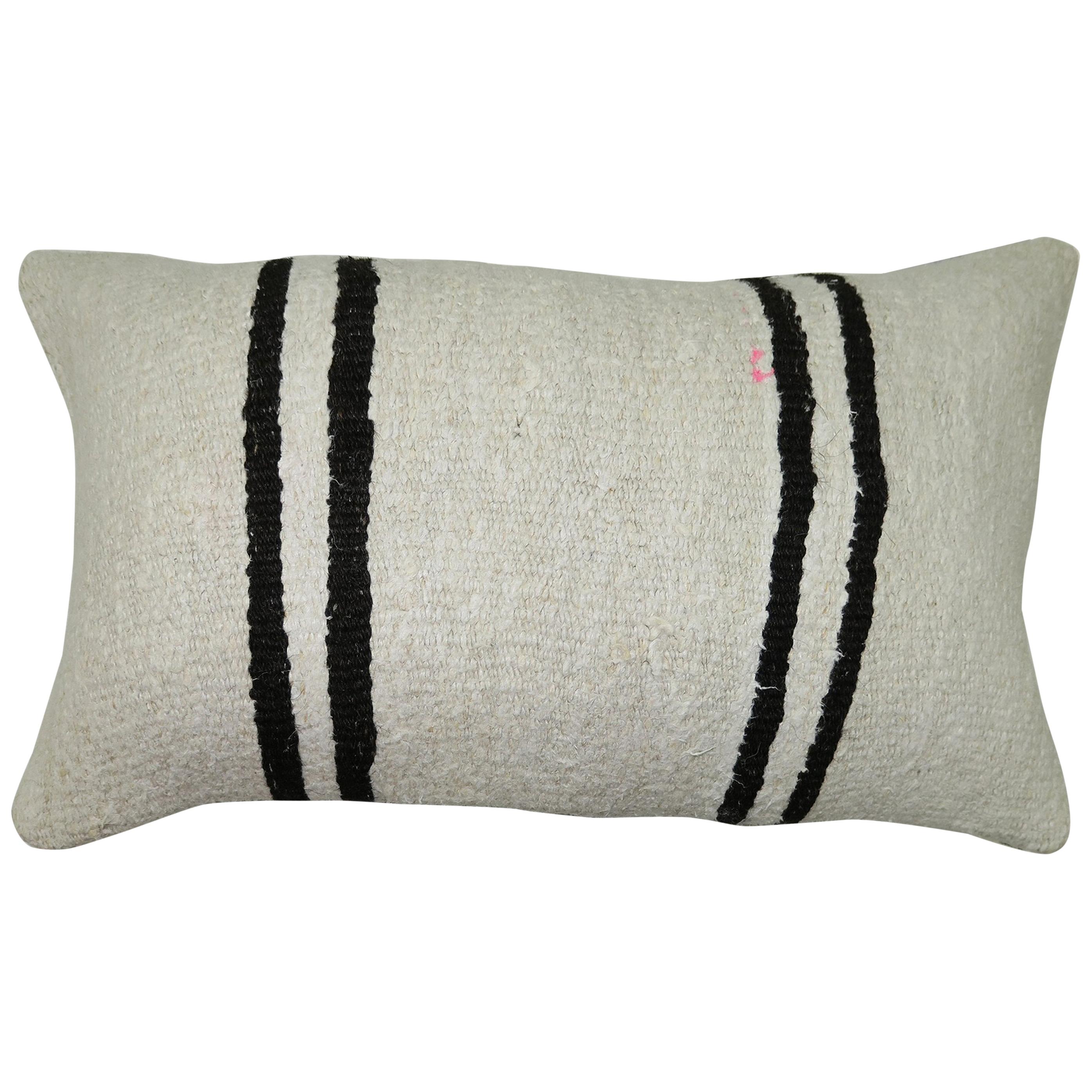 Minimalist White Black Vintage Turkish Bolster Size Kilim Pillow at 1stDibs