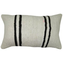 Minimalist White Black Vintage Turkish Bolster Size Kilim Pillow