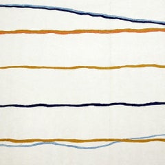 Minimalist White Handwoven Anatolian Wool Kilim Rug with Colorful Stripes