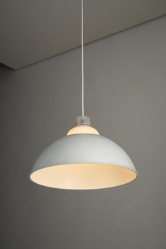 Minimalist White Metal Pendant with Ribbed Glass Top by Metalarte, 1980s