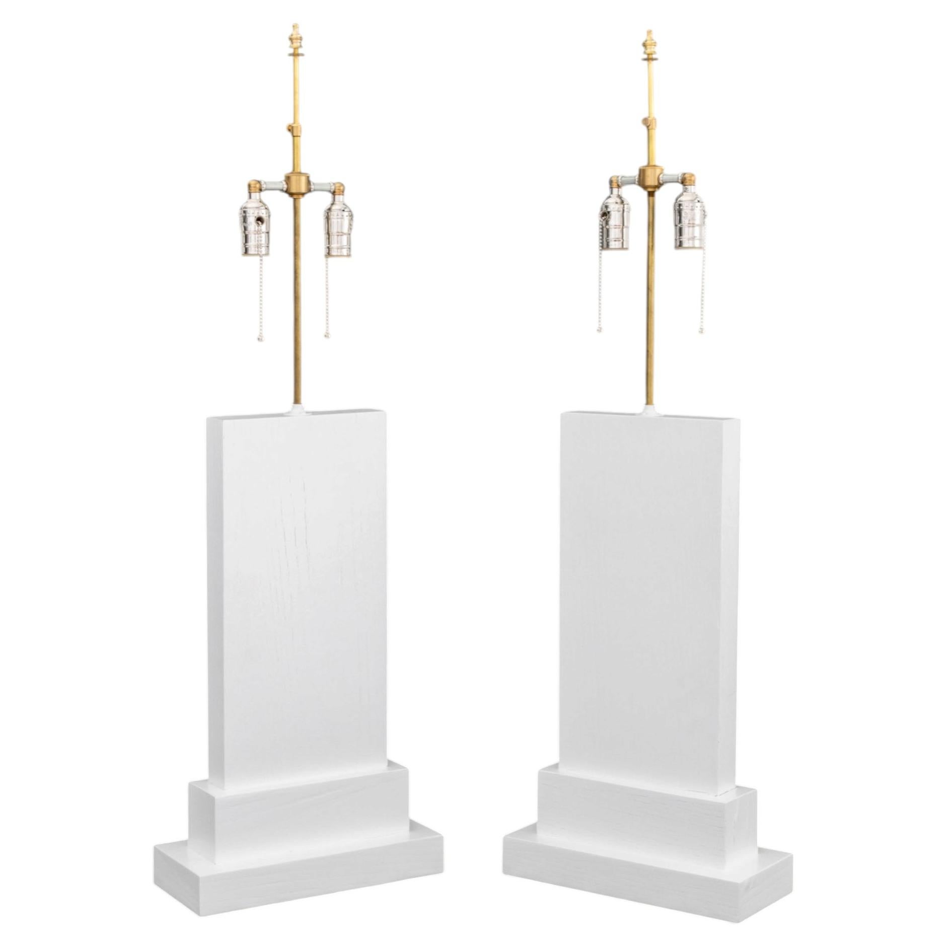 Modern Minimalist White Wood Table Lamps, Late 20th Century For Sale