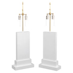 Minimalist White Painted Wood Table Lamps, Pair