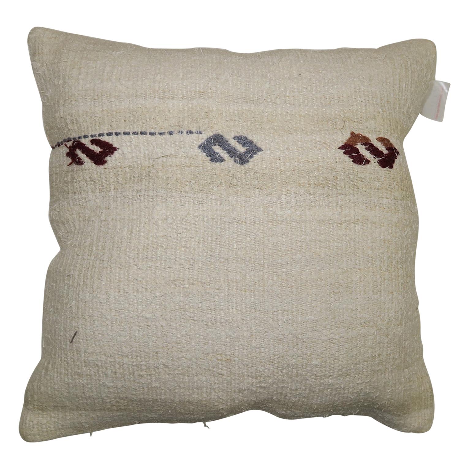 Minimalist White Turkish Kilim Tribal Pillow