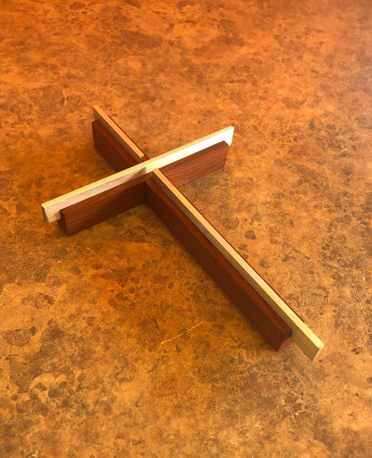Mid-Century Modern Minimalist Wood and Brushed Aluminum Crucifix / Cross For Sale