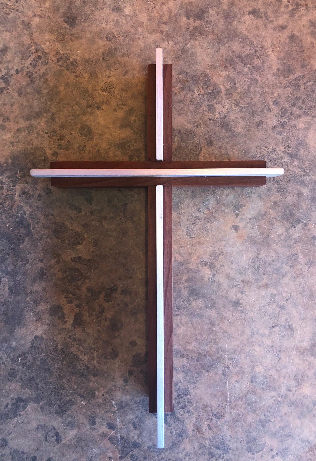 American Minimalist Wood and Brushed Aluminum Crucifix / Cross For Sale