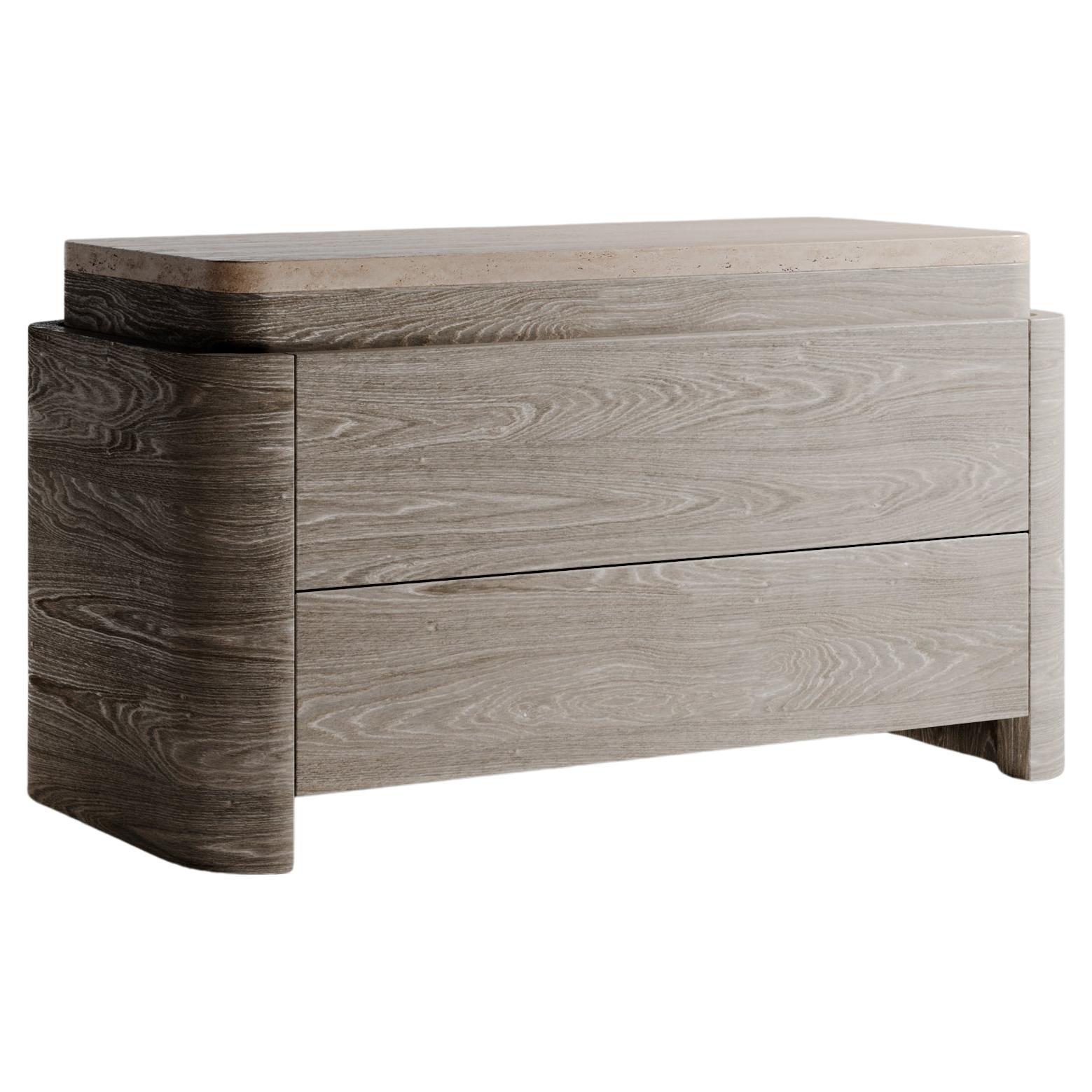 Minimalist Wood and Stone "Sag Harbor" Nighstand Parisii Collection