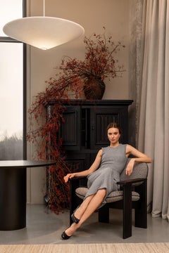 Minimalist Wooden Lounge Chair with Armrests, Archipen, Wool Upholstery, NOOM