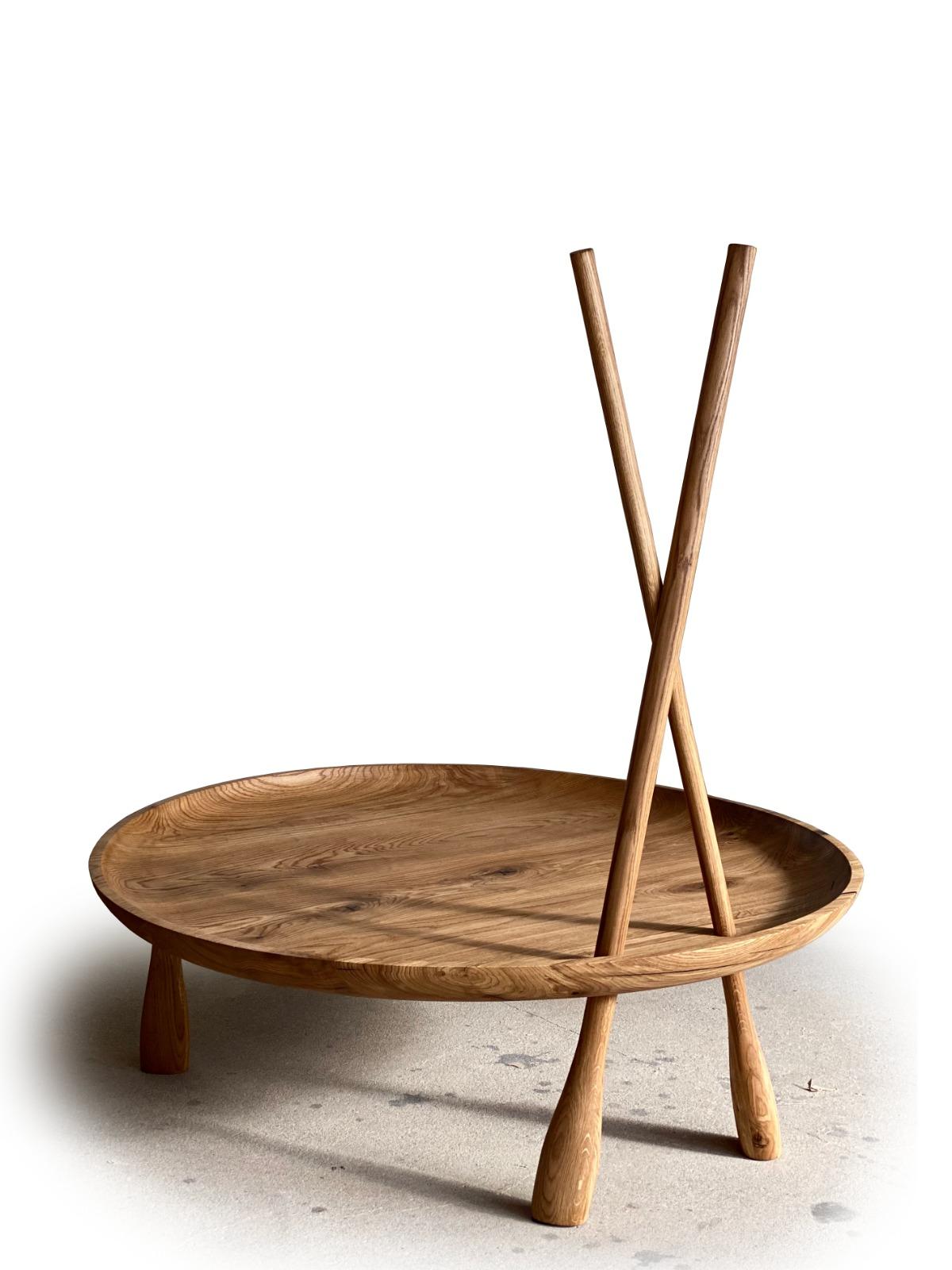 Latvian Minimalist Wooden Side Coffee Low Table Charlotte D120 by Olga Engel For Sale