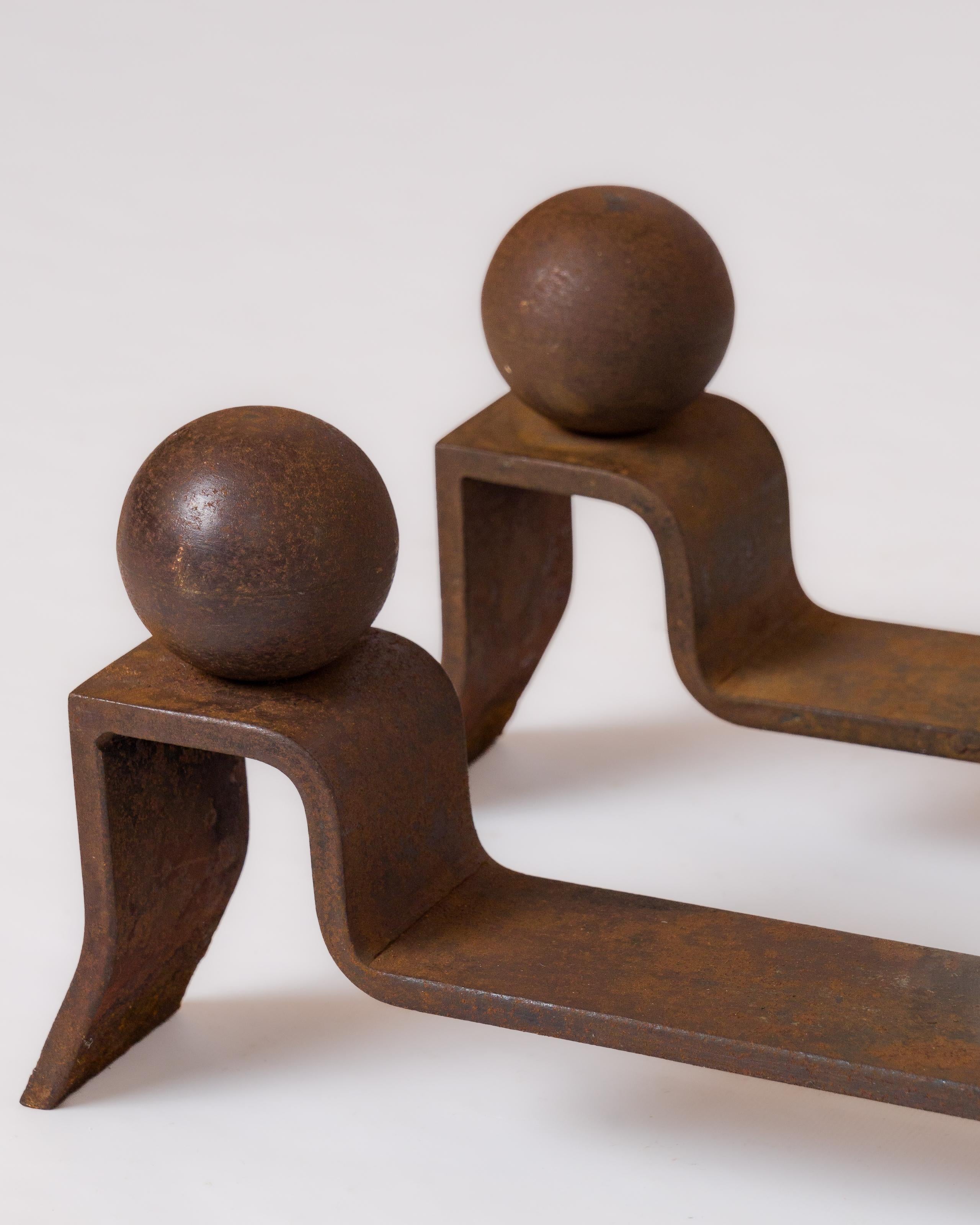 Chenets minimalistes de Jacques Adnet, France, années 1940 État moyen - En vente à New York, NY