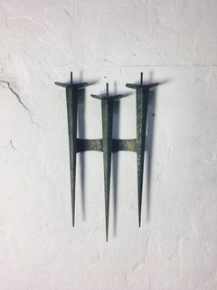 Mid-Century Brutalist Wrought Iron Wall Candle Holder