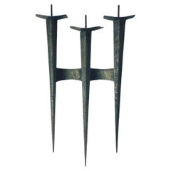 Retro Mid-Century Brutalist Wrought Iron Wall Candle Holder