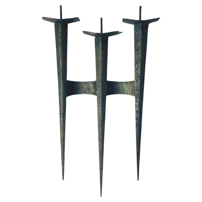 MidCentury Brutalist Wrought Iron Wall Candle Holder For Sale at 1stDibs